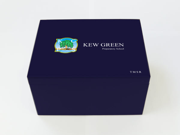 Personalised Large blue A4-sized Kew Green School Memory Wood Box - A4 Chest