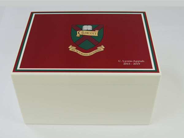 A4 Chest - Caldicott School Memory Wood Box - Maroon - Personalised