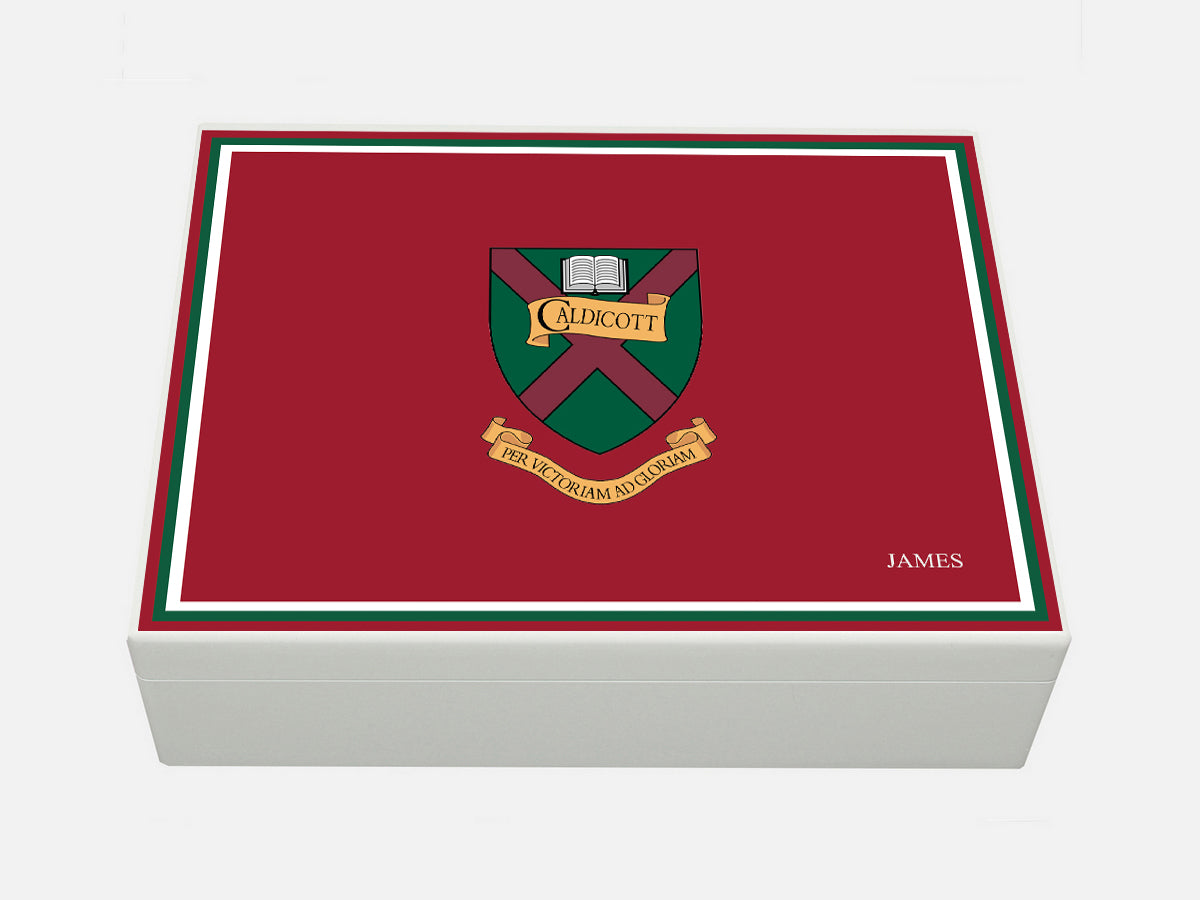 A4 Box - Caldicott School Memory Wood Box  - Maroon - Personalised