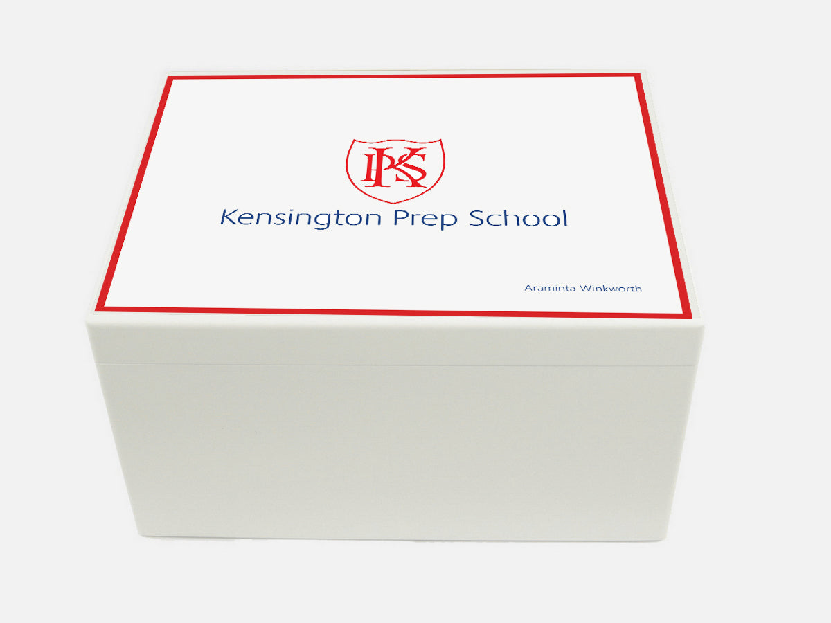 Personalised Kensington Prep School Memory - Wooden A4 Chest - White Top