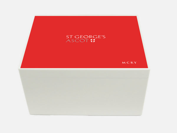 St George's Ascot School Memory Wood Box - A4 Chest - Red top - Personalised