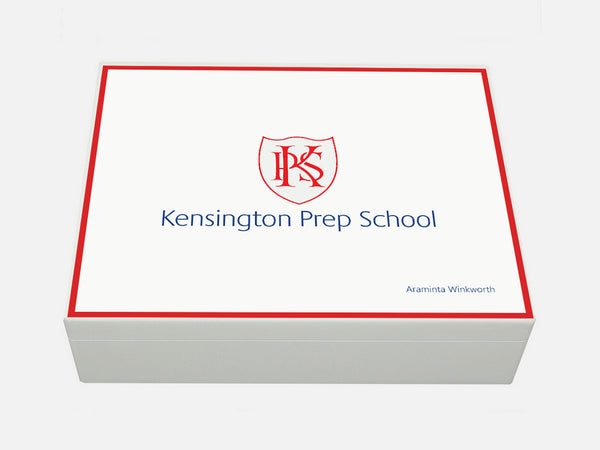 Personalised Kensington Prep School Memory Wood Box - A4 Box- White