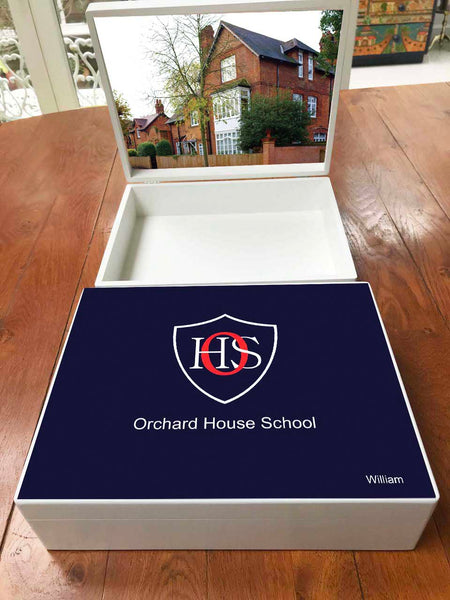 Orchard House School Memory Wood Box - A4 Box - Dark blue top - Personalised