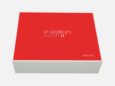 St Georges Ascot School Memory Wood Box - A4 box - Red top - Personalised