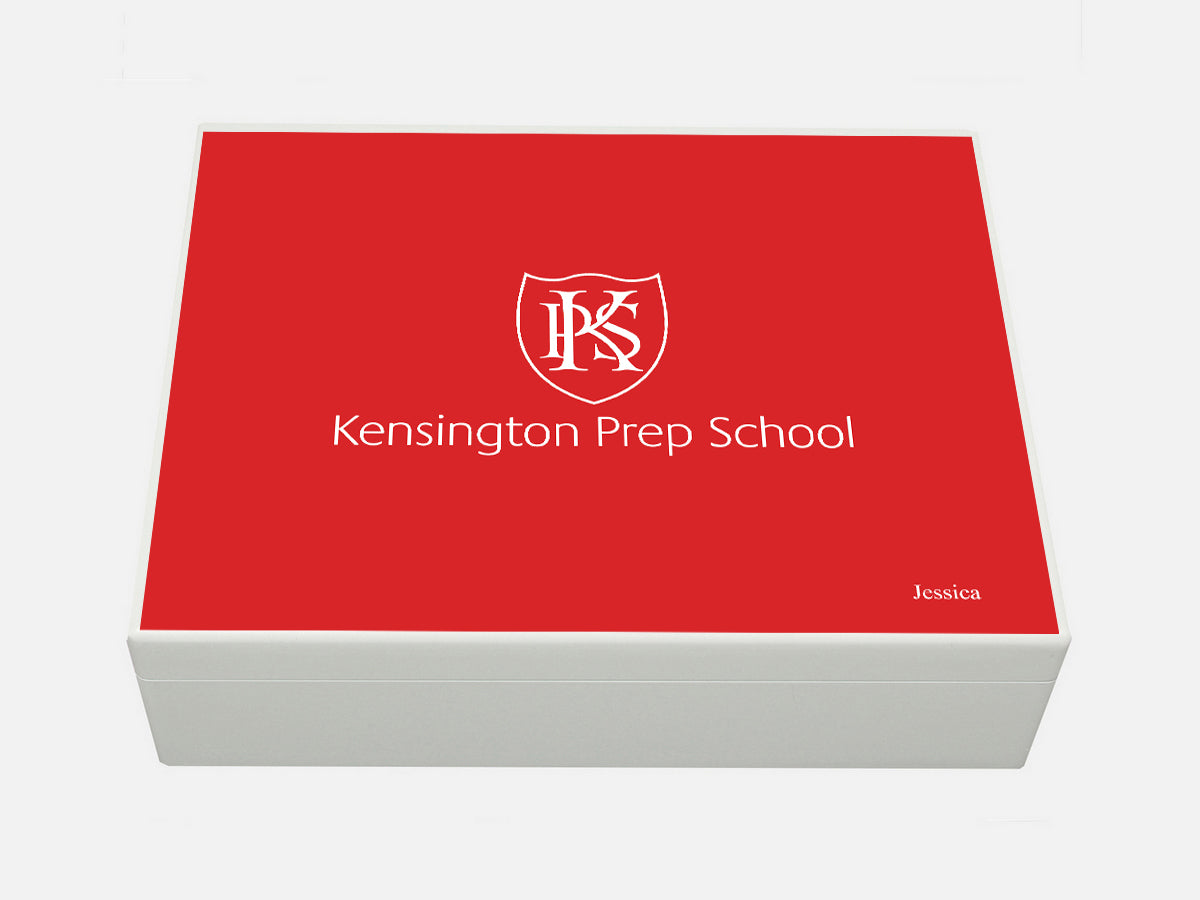 Personalised Kensington Prep School Memory Box - Wooden A4 Box - Red top
