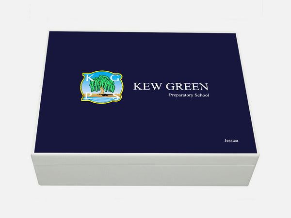 Kew Green School Memory Wood Box - A4 Box - Blue top - Personalised