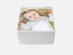 Medium Baby Keepsake white wooden box with your own photo(s) | Photo Box |16 x 16 x 10 cm