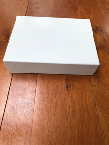 Key Documents Box  - White A4 Shallow Wood Box | 33.5 x 26  x 7.5 cm