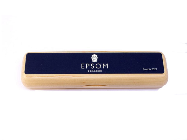 Personalised blue top on maple pen case