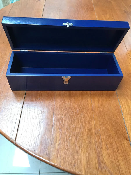 Luxury Royal Blue Single Wooden Wine Box Hinged Lid  350 x 110x 100mm