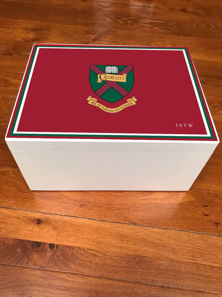 A4 Chest - Caldicott School Memory Wood Box - Maroon - Personalised