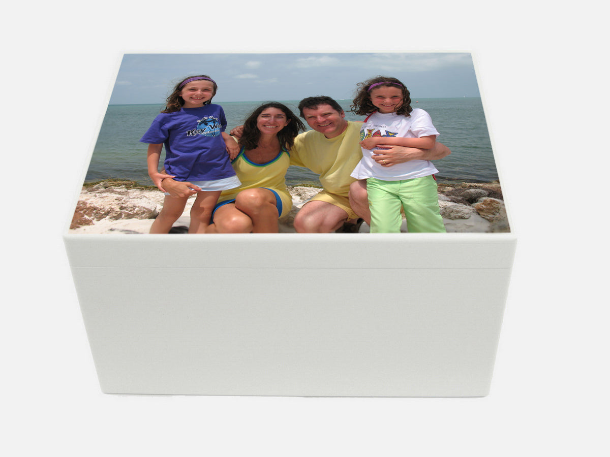 Extra Large Personalised Photo Box| White Wooden Keepsake Memory Box  33.5 x 26 x 18 cm