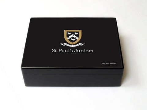 Juniors School Logo - Personalised A4 sized St Paul's School Memory Wood Box - A4 box - Black-