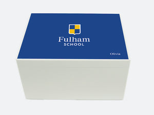 Fulham School Memory Wood Box - A4 Chest - Blue top - Personalised