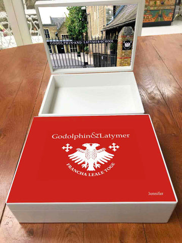 Godolphin & Latymer School Memory Wood Box - A4  Box - Red Top- Personalised