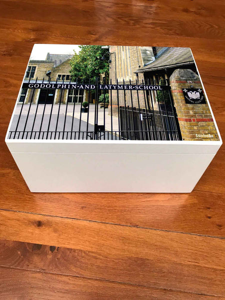Godolphin & Latymer School Memory Wood Box - A4 Chest - Photo top - Personalised