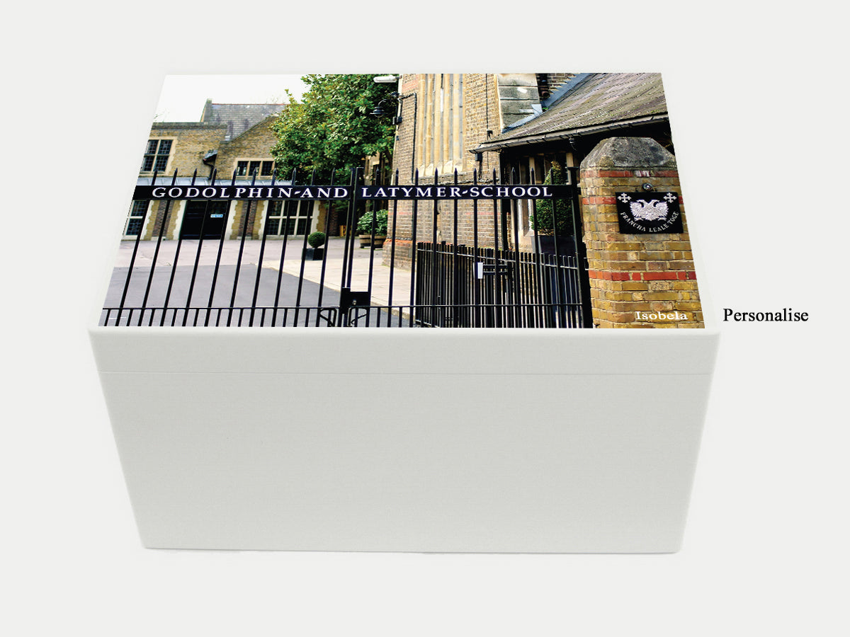 Godolphin & Latymer School Memory Wood Box - A4 Chest - Photo top - Personalised