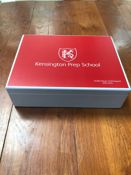 Personalised Kensington Prep School Memory Box - Wooden A4 Box - Red top