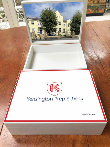 Personalised Kensington Prep School Memory Wood Box - A4 Box- White