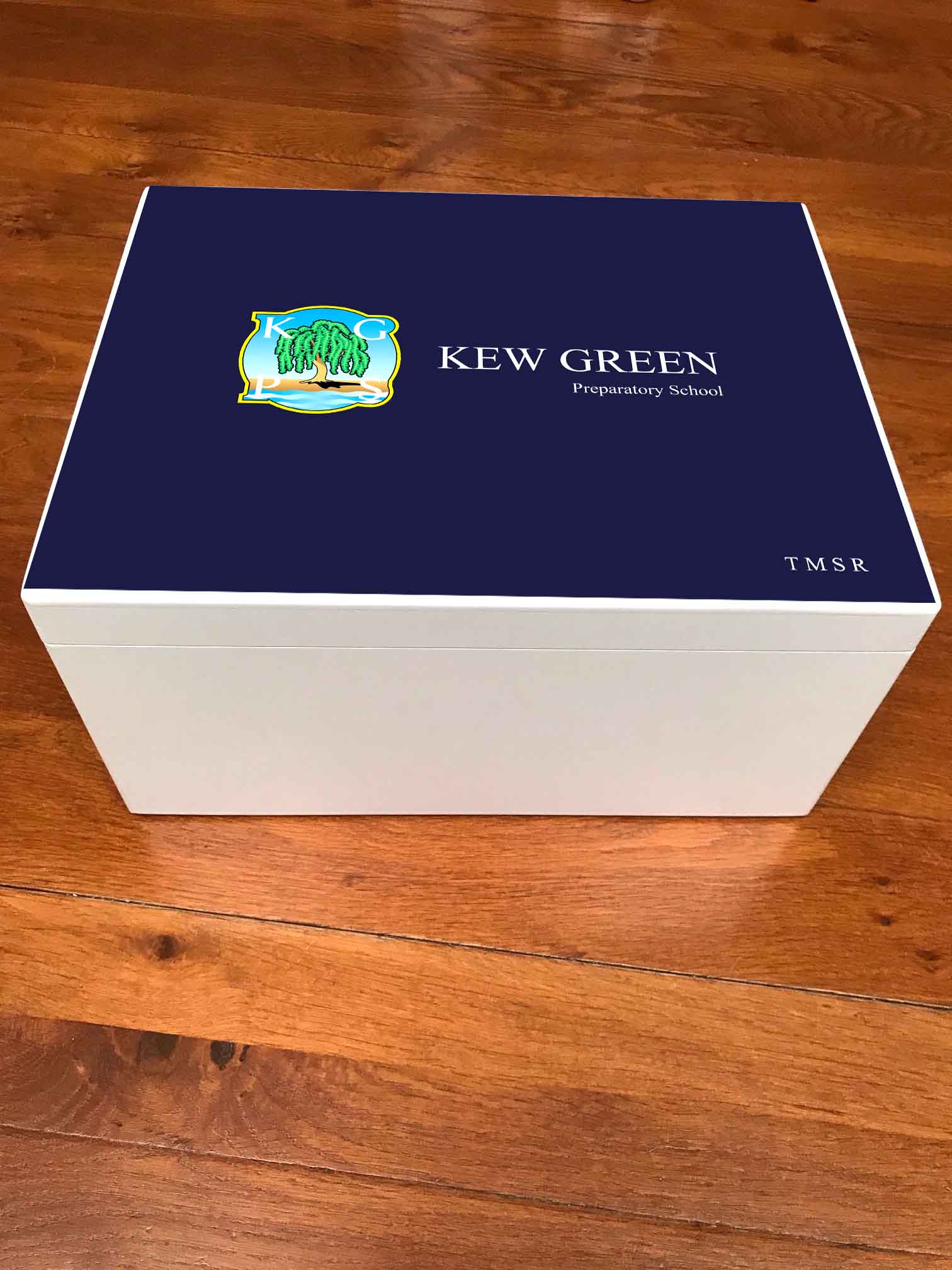 Kew Green School Memory Wood Box - A4 Chest - Blue top - Personalised