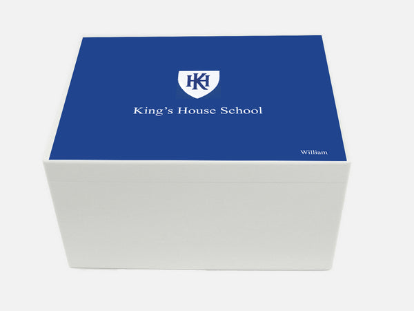 King's House School Memory Wood Box - A4 Chest - Royal blue top - Personalised