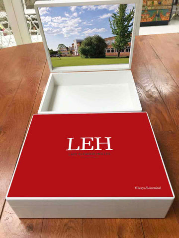 Lady Eleanor Holles (LEH) School Memory Wood Box - A4 Box  - Red top- Personalised