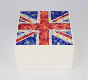White Union Jack Daisie Square Wooden Trinket Box