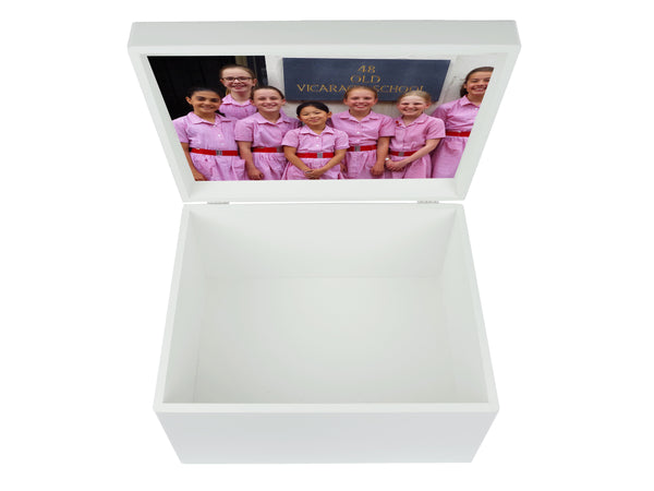 Old Vicarage School Memory Wood Box - Photo top - A4 Chest - Personalised