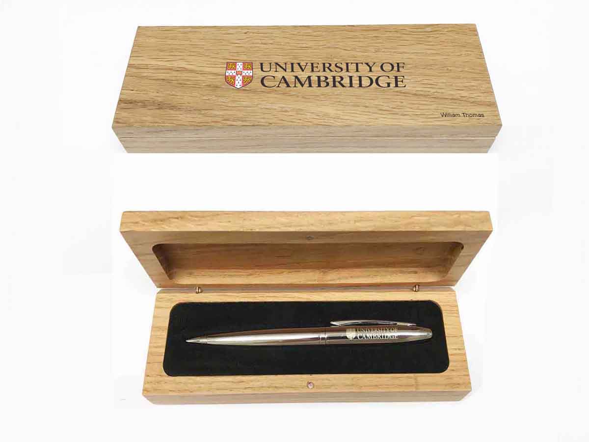 Luxury Personalised Oak Pen Case with your Crest or Logo