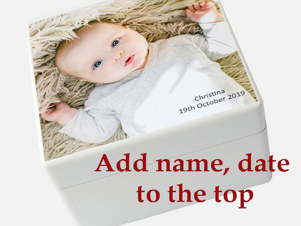Medium Baby Keepsake white wooden box with your own photo(s) | Photo Box |16 x 16 x 10 cm