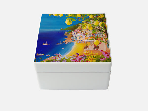 YOUR ARTWORK  on a Premium White Medium Square Wooden Gift Box  160 x 160 x 100 mm