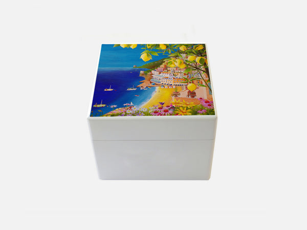 YOUR ARTWORK  on a Premium White Small  Square Wooden Gift Box 125 x 125 x 100 mm