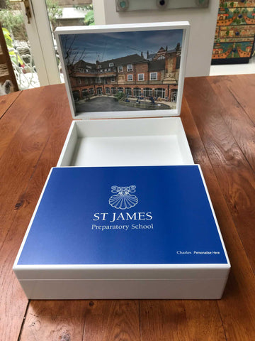 St James Prep School A4-sized Memory Wood Box - A4 box - Blue - Personalised