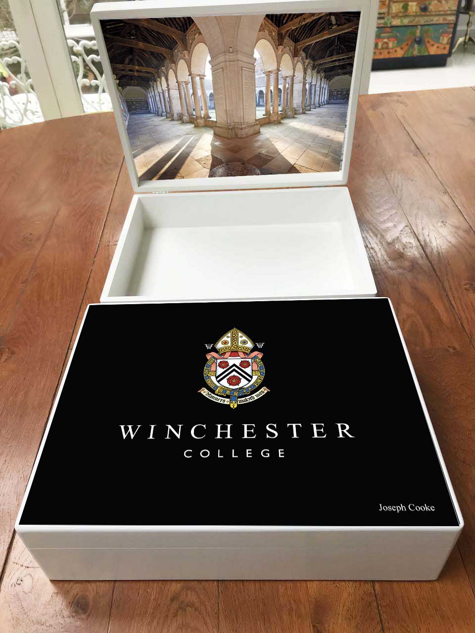 Winchester College School Memory Wood Box - A4 Box - Black top - Personalised