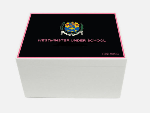 A4 Chest - Personalised Westminster Under School  Memory Wood Box - Pink border
