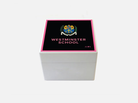 Small Square - Personalised Westminster Senior School Memory box - with pink border